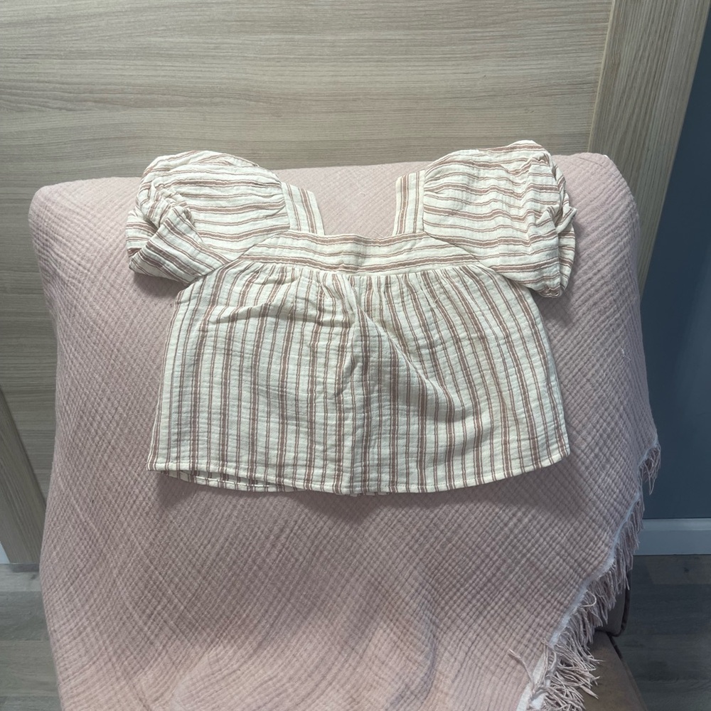Copper Key Striped Kids Blouse - Cream and Brown